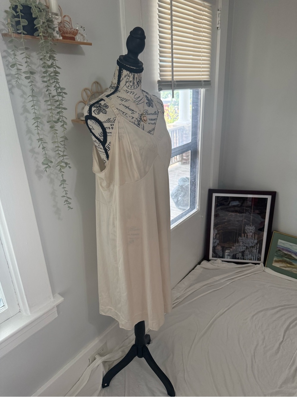 Vintage Cream Satin Slip with Lace-Trimmed Bust - Picture 2 of 7